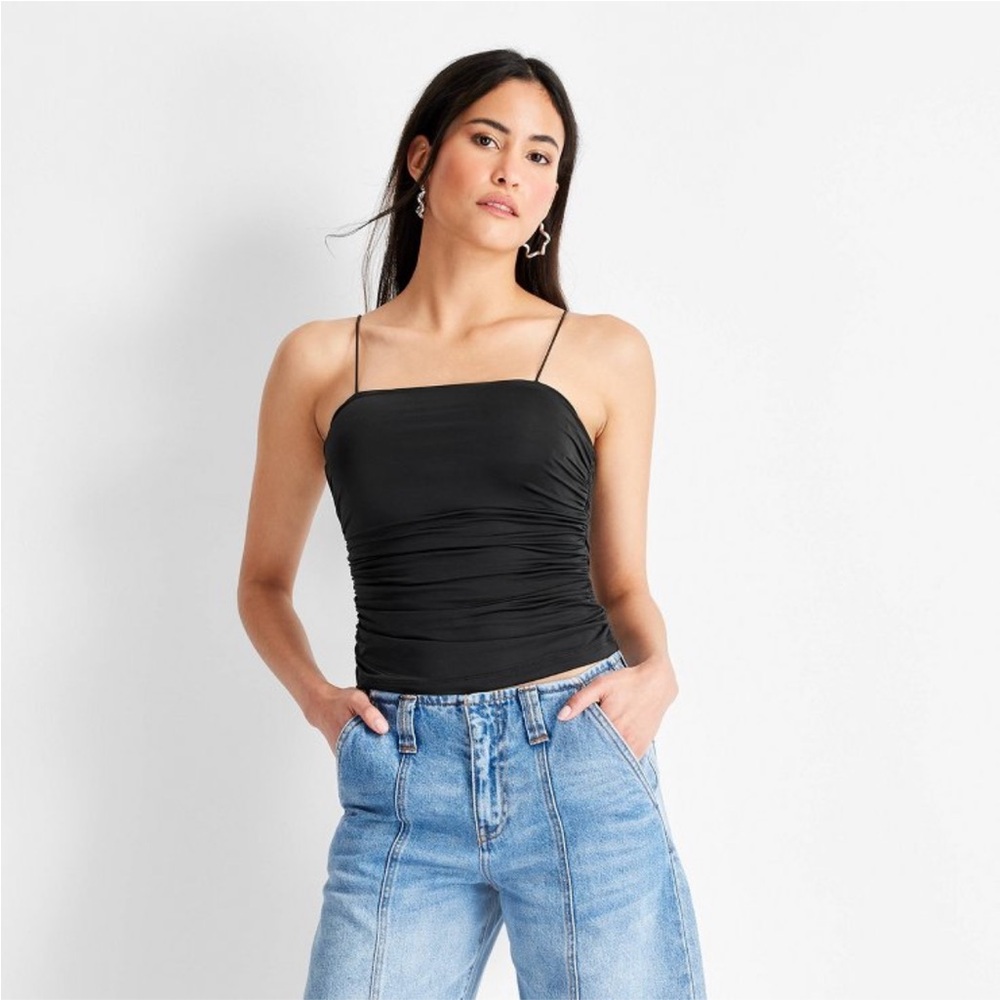 Women's Slim Fit Ruched Tank Top - Future Collective Black Small